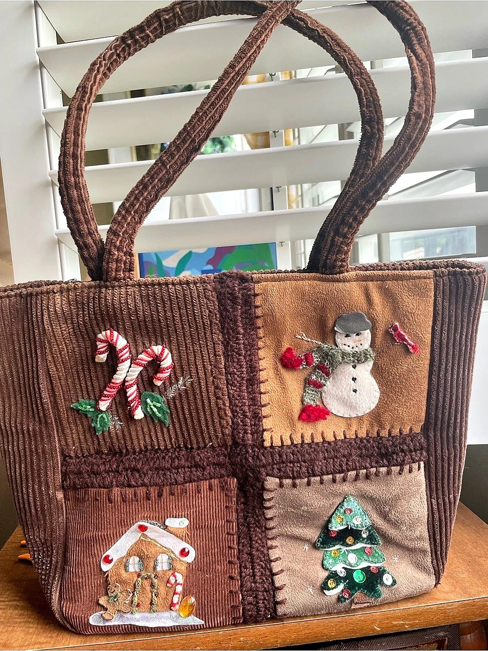 VTG Cappelli Christmas Patchwork Tote Purse Whimsical Grandmacore Cottagecore